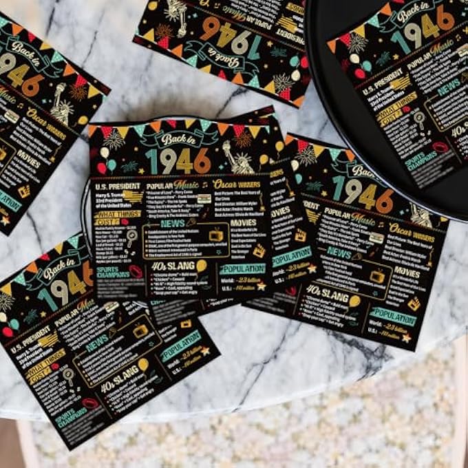 PACK OF 50 NAPKINS 80TH BIRTHDAY MAN WOMAN DECORATION 80TH BIRTHDAY NAPKINS BLACK GOLD FOR MEN AND WOMEN 1946 PAPER HANDKERCHIEFS HANDKERCHIEFS PARTY DECORATION - Image 5